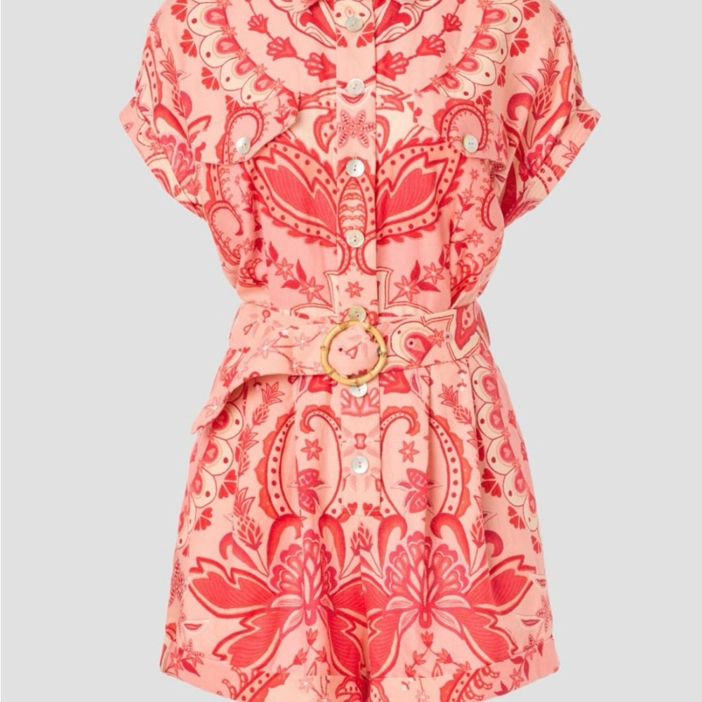Farm Rio Jaipur Linen Print Romper with Belt - Picture 5 of 13